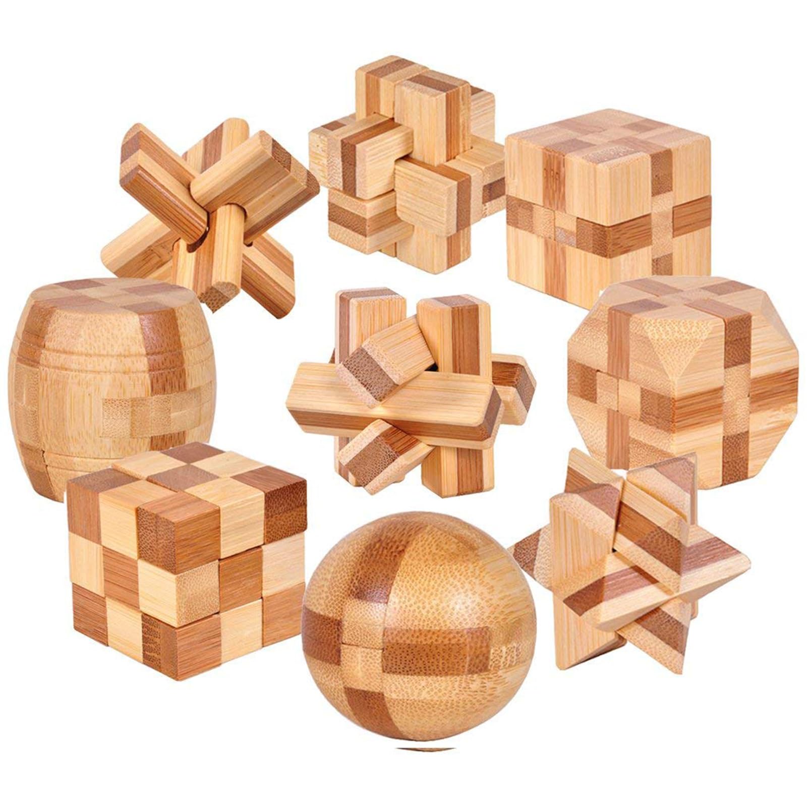 Gracelaza 9pcs Wooden Blocks Brain Teaser Puzzles Set 3D Interlocking Wood Jigsaw Games - Ideal Mind Toys and Gift for Kids and Teens