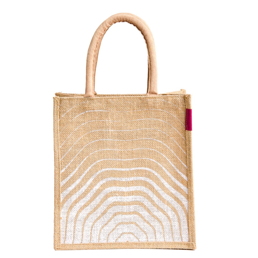 h&b unisex multipurpose wave white jute handbag with zip