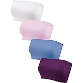 Geyoga 4 Pieces Strapless Bandeau Bra, Seamless Bralettes Stretchy Non Padded Bandeau Tube Top Bra for Women