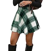 ZAFUL Women Plaid Print Short A-Line Skirt Flare Skirt High Waisted Casual Mini Skirt