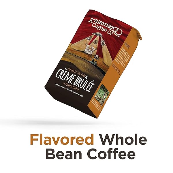 KALAMAZOO COFFEE COMPANY CRÈME BRULÉE WHOLE BEAN COFFEE – CREAM OF THE CROP FLAVORED COFFEE | 12OZ BAG (1 PACK)