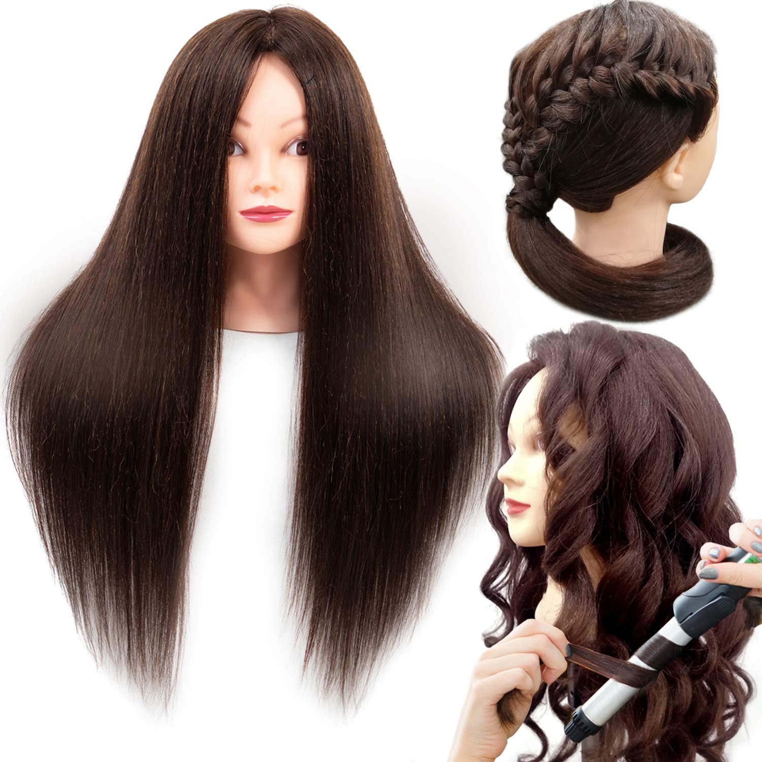 Training Head Straight Cosmetology Styling Doll Mannequin Head Practice for 60% Human Hair Training Model 26 Inches (26 inch Make up, 4)
