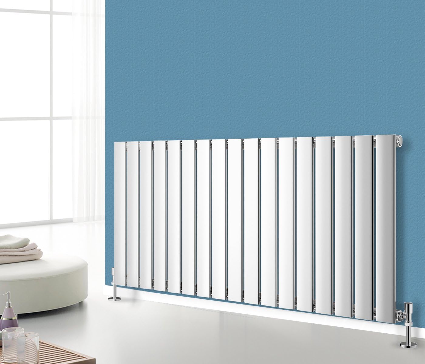 NRG 600x1156mm Horizontal Flat Panel Designer Modern Bathroom Central Heating Radiator Chrome Single Column for Living Room and Kitchen