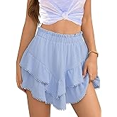 Flowy Shorts for Women Casual Boho Skorts Floral Ruffle Tiered High Waist Flared Mini Skirts Tennis Golf Shorts