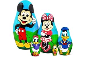 MATRYOSHKA&HANDICRAFT Matryoshka Babushka Russian Nesting Wooden Doll Cartoon Mickey Mouse Minnie Donald Duck Babouska Matrioska Stacking 5 Pcs