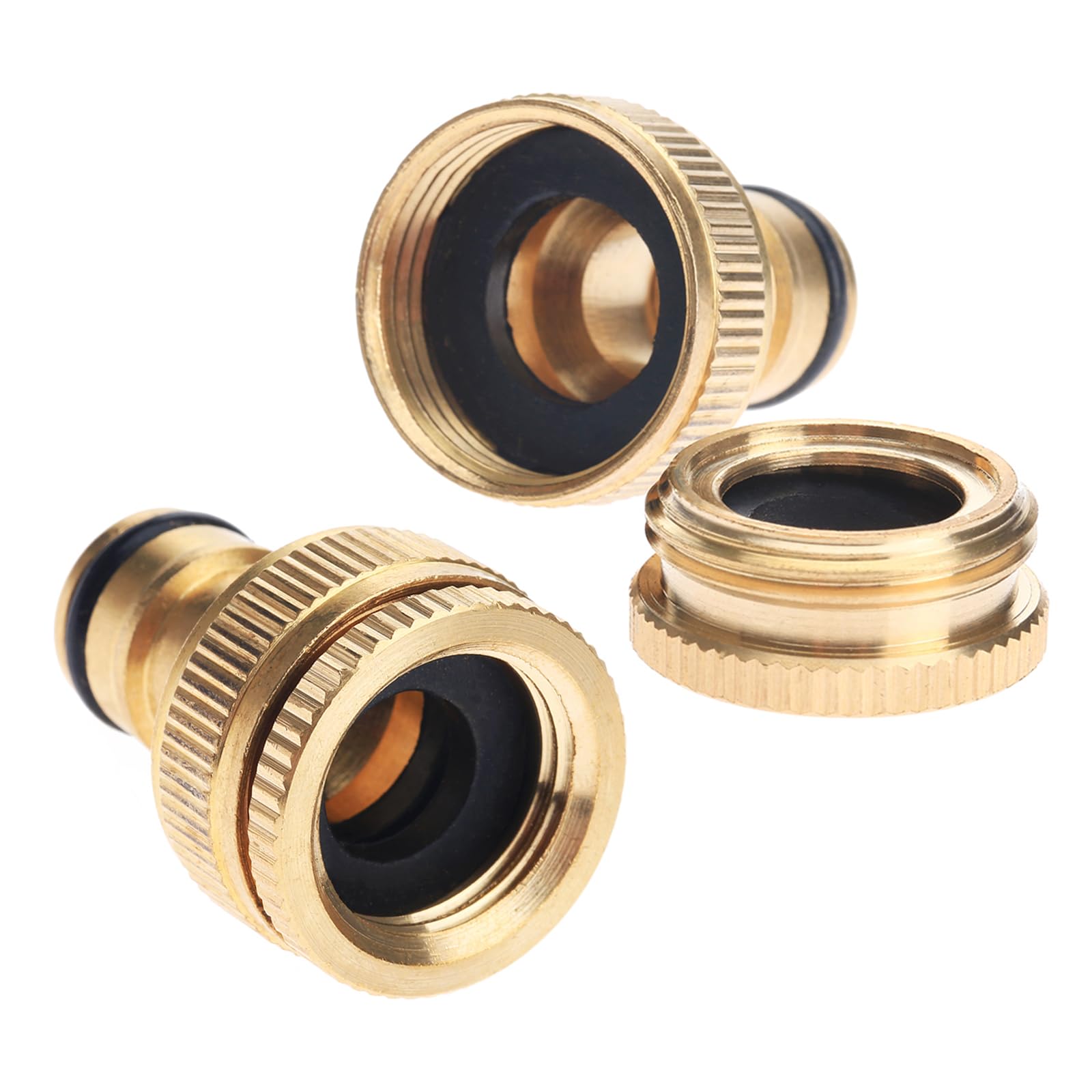 DRELD 2Pcs Hose Tap Connector, Brass Garden Hose Tap 1/2 and 3/4-inch BSP Fitting, Universal 2 in 1 Gardening Faucet Quick Adapter for Gardening, Washing Machine (2pcs 2-in-1 Taps)