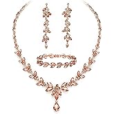 EVER FAITH Austrian Crystal Bridal Bridesmaid Jewelry Sets, Elegant Marquise Rhinestone Leaf Necklace Dangle Earrings Tennis Bracelet Set for Women