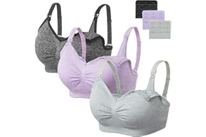 Angelhood Womens Seamless Sleep Nursing Bra,Breastfeeding Maternity Bra with Remove Bra Pads Extenders Pack of 3
