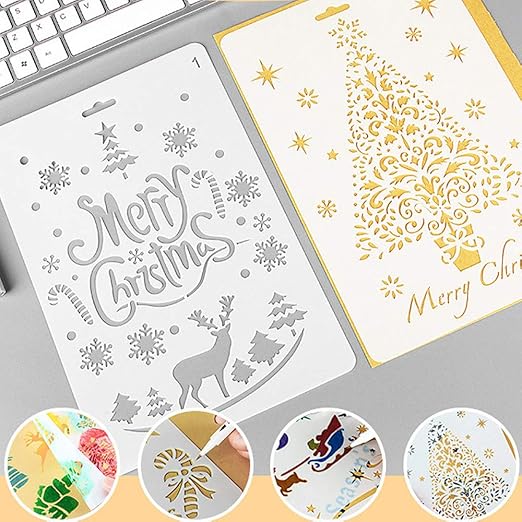 22pcs Kit De Dessin Au Pochoir Noel Peinture En Plastique Bullet Journal Pochoir Forme Renne Arbre De Noel Flocon De Neige Cloche Decoration Bricolage Pour Enfant Scrapbooking Carte Anniversaire Fete Loisirs Creatifs