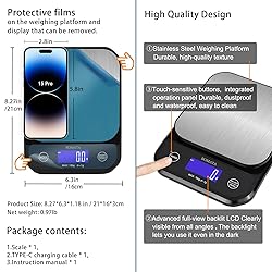 BOMATA IPX7 Waterproof Food Scale, 22lb/10kg, USB