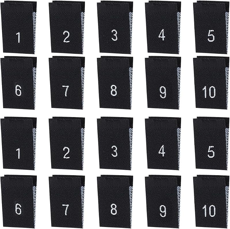 BENECREAT 400PCS Polyester Clothes Size Labels, 10 Styles, Black