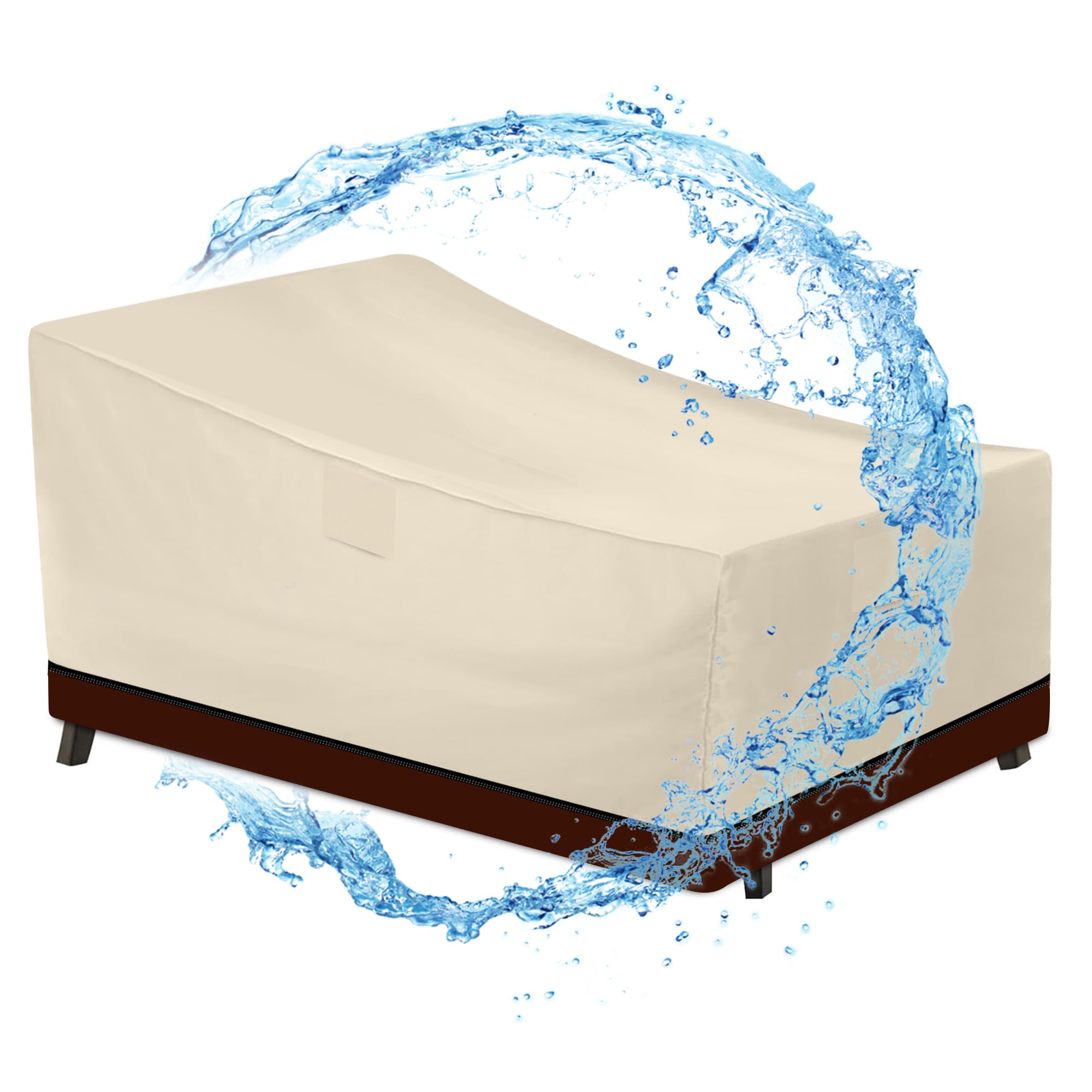 Photo 1 of HDCAXKJ Patio Furniture Covers Waterproof Outdoor Chaise Lounge Cover Heavy Duty Lounge Chair Cover with Zipper Weatherproof Patio Pool Chairs Sofa Protector (85"L x 33"W x 35"H, Beige & Brown)