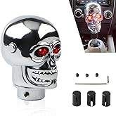 Neferta 1 PC Car Shift Knob Gear Cover, Skull Shape Manual Vehicle Alloy Shifter with LED Light with M8/M10/M12 Adapter, Personalized Decorative Modification Accessories for Most Cars (Silver & Red)