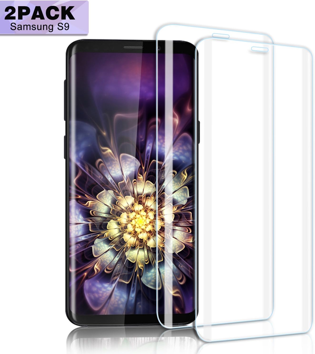 Nutmix Galaxy S9 Screen Protector, [2 Pack] Tempered Glass Film Full Coverage Screen Protector, 9H Hardness, Resist Scratch, HD Ultra Clear, Anti-Bubble, Anti-Fingerprint for Samsung Galaxy S9