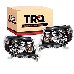 TRQ 2 Piece Headlight Assembly Set Halogen Black