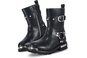 RiderVibe Women's Motorcycle Boots PU Leather Waterproof With Side Zipper For Motorbike Riding Work Outdoor