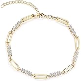 shinelab Paperclip Bracelet for Women Couple Bracelets with CZ Chain Strand Jewelry Gift for Girls