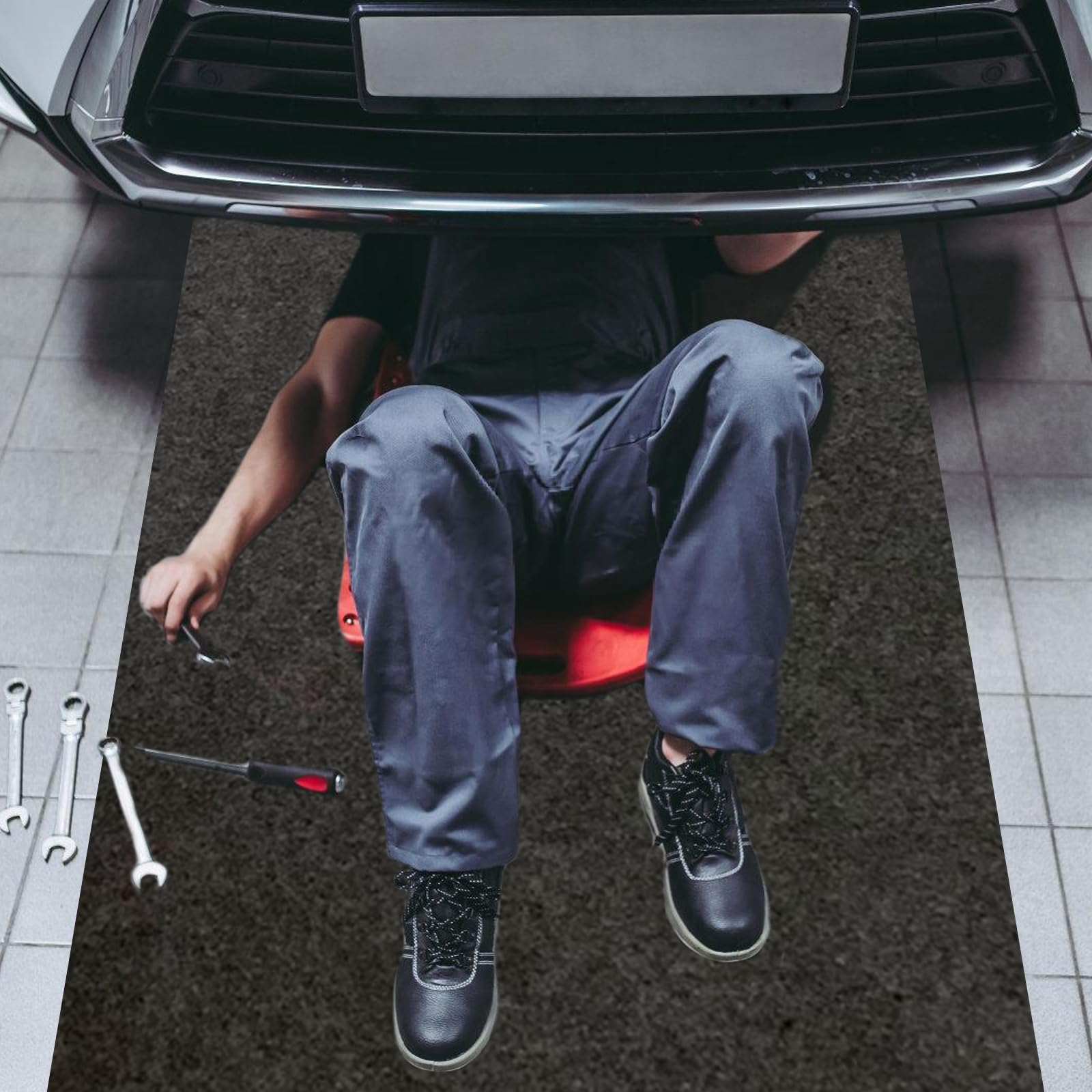 Ölauffangmatte, Öl-Auffangmatte Clean, Öl Auffangmatte, Werkstatt Ölmatte, Ölmatte Motorrad, Strapazierfähige Saugmatte, Ölbindematte für Garagenboden Matten Werkbank Unterlage, 91x152 cm, Schwarz 3