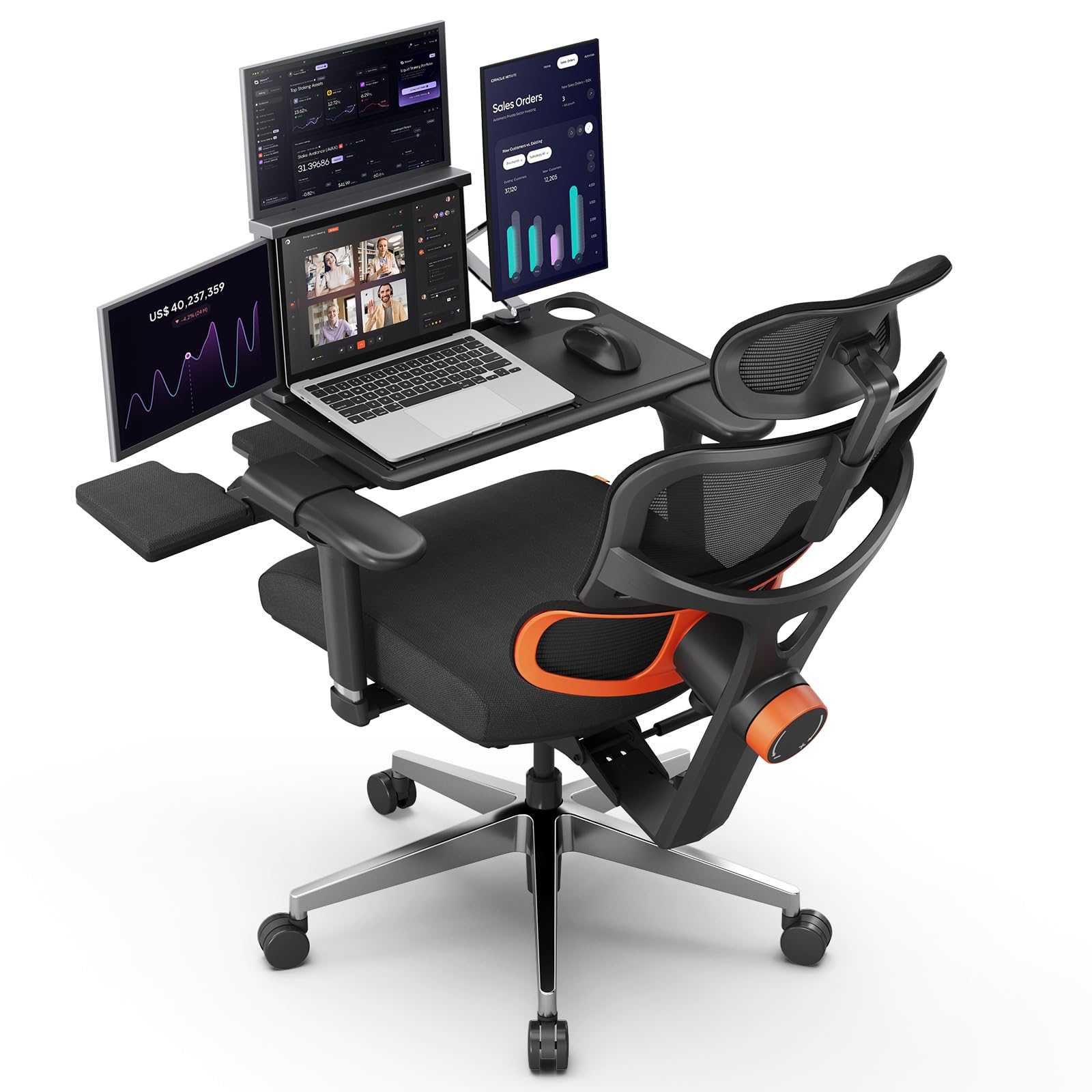 Photo 1 of Newtral Ergonomic Office Chair with Fully Adaptive Lumbar Support, 136°Tilt Function, Computer Desk Chair with Soft 4D Armrest, Adjustable Headrest (Supreme with Laptop Tray, Black)