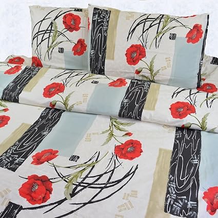 Rouge Fleur De Pavot Housse De Couette En Coton Ensemble De Boutons De Fermeture Amazon Fr Cuisine Maison