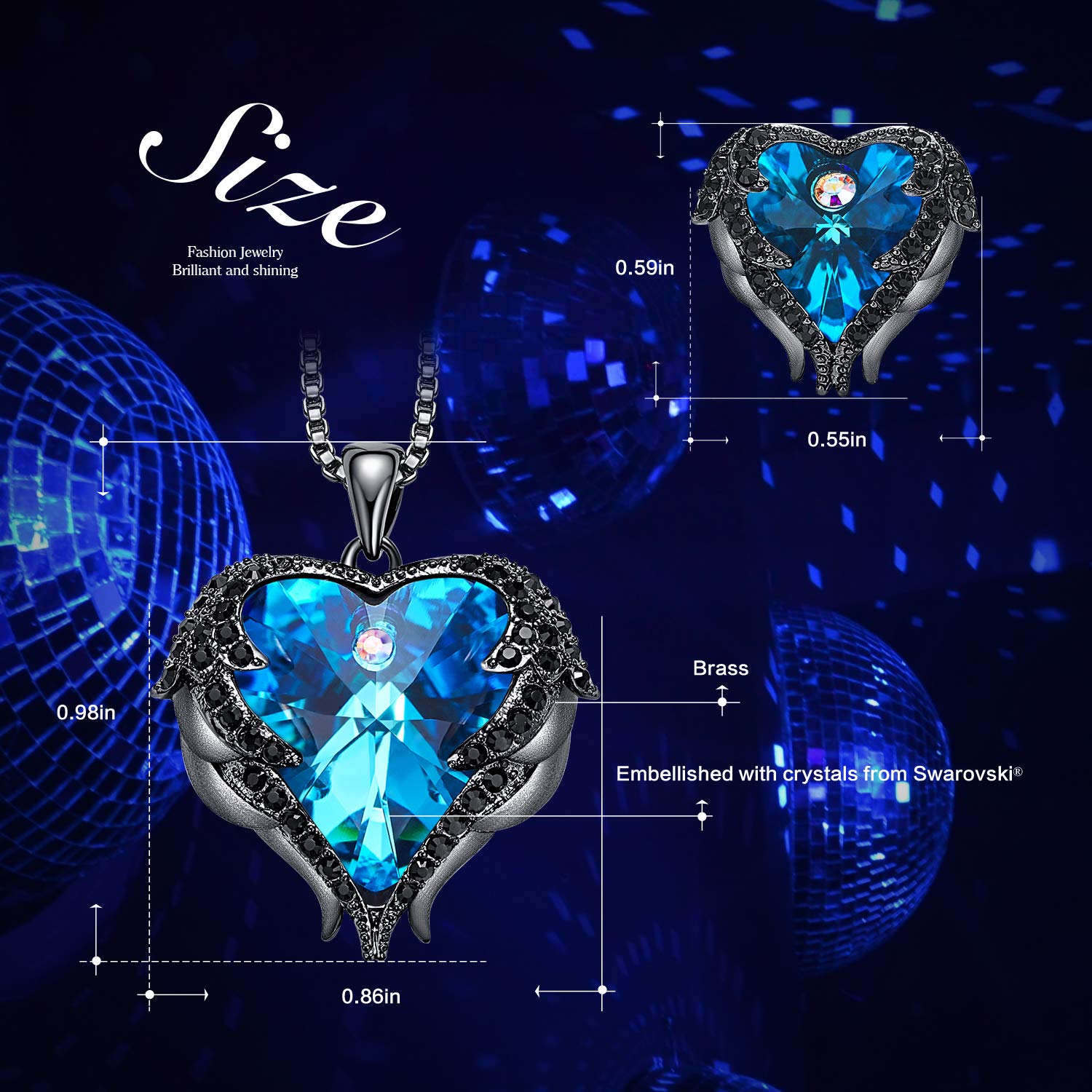 CDE Jewelry Set for Women Heart Shape Pendant Necklace and Studs Earrings Embellished with Crystals from Swarovski Dark Blue Heart of Ocean Pendant Necklace Set Gifts for Mothers Day
