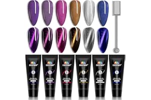 Poly Gel Nail Colors Kit EBANKU Poly Nails Extension Gel Cat Eye Glitter 6 Colors Nail Builder Gel Professional Nail Enhancement Kit for Women Popular Nail Art DIY Salon at Home