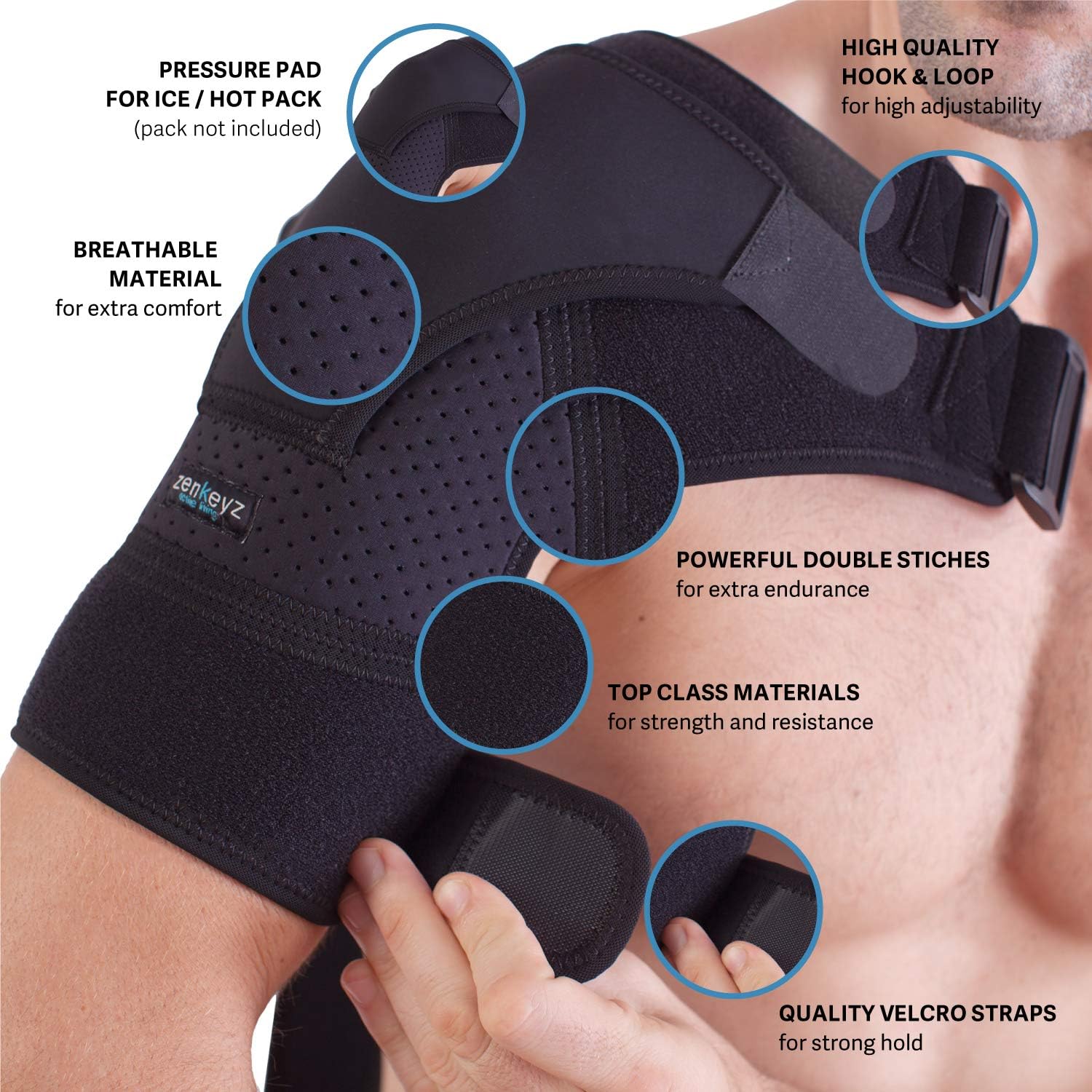 Shoulder Brace for Men and Women for Torn Rotator Cuff Support,Tendonitis, Dislocation, Bursitis, Neoprene Shoulder Compression Sleeve Wrap by Zenkeyz (Black, Small/Medium): Health & Personal Care