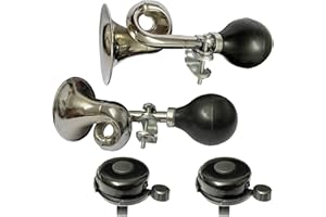 LOMODO 2 Pack Loud Sound Bike Bugle Horn Retro Metal Squeeze Clown Horn and 2 Pack Aluminum Bicycle Bell Fits Kids Adults Cycle Handle Bar and Golf Cart