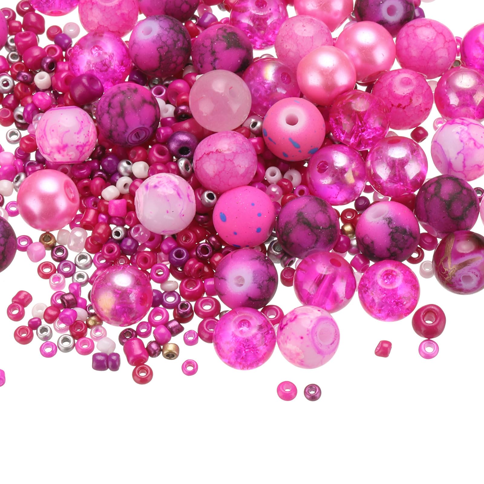PATIKIL 2-8mm Assorted Glass Resin Beads, Cracked Gravel Round Beads Small European Spacer Seed Bead Mixed with Hole for Jewelry Making DIY Bracelet Crafts Necklace Charm, Reddish Pink