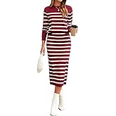 Glamaker 2 Piece Skirt Sets for Women 2026 Fall Fashion Striped Casual Sweater Dress Knit Lounge Travel Outfits Winter Cloth