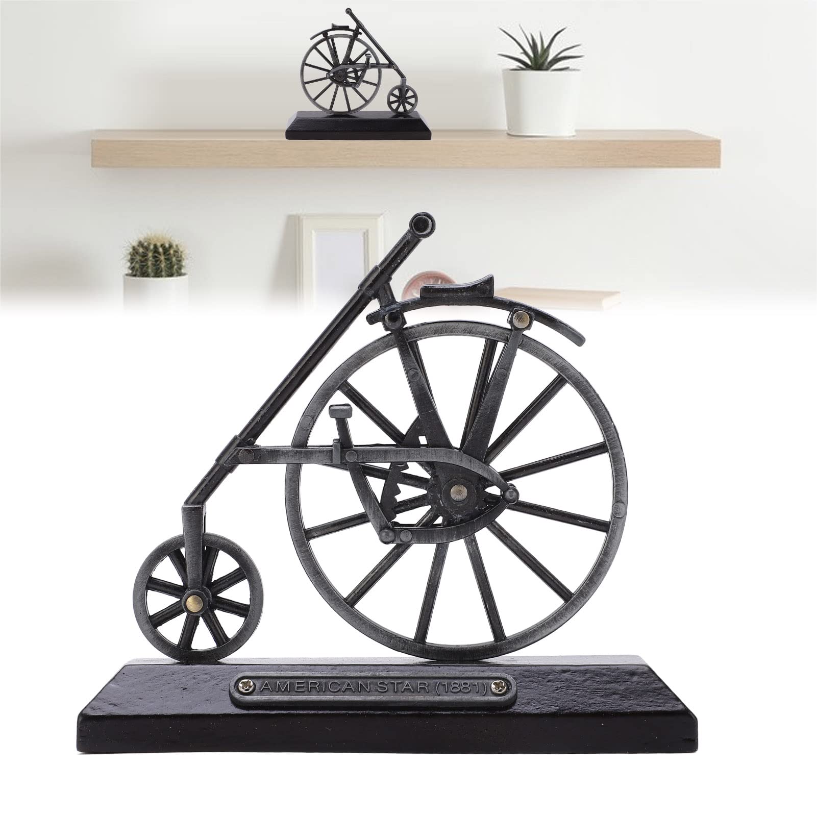 BORDSTRACT Retro Penny Farthing Bike Sculpture, Metal Vintage Bike Model with Stand, High Wheeler Bike Ornament for Home Office Decoration, Collection, Gift