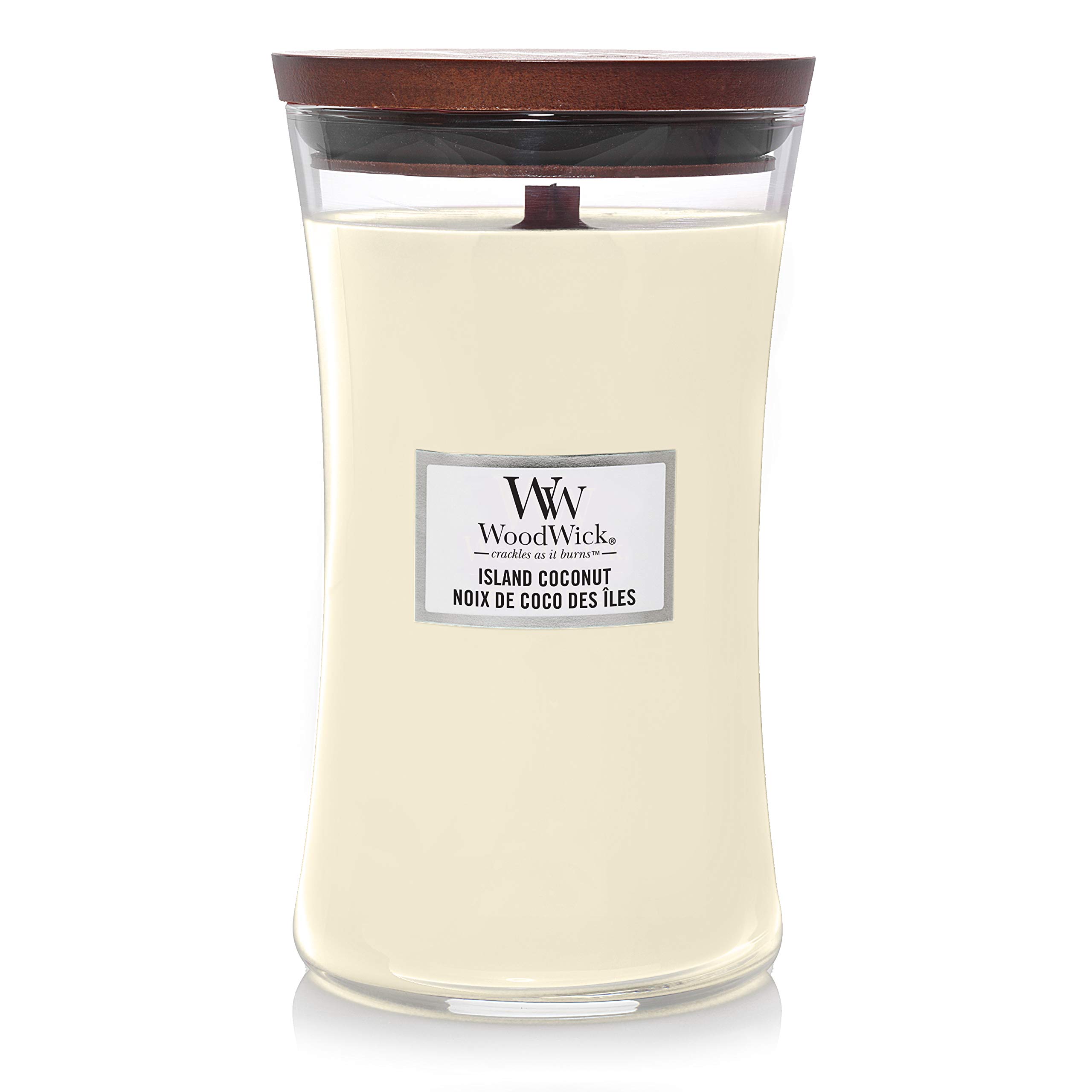 WoodWick Large Hourglass Scented Candle | Island Coconut | with Crackling Wick | Burn Time: up to 130 Hours
