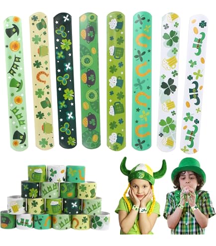 48 St. Patrick‘s Day Slap-Armbänder – Kleeblatt-Motive – Grüne Glücksbänder Für Kinder & Erwachsene – Party-Deko