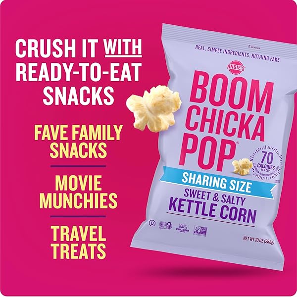 ANGIE’S BOOMCHICKAPOP SWEET AND SALTY KETTLE CORN POPCORN, GLUTEN FREE, PARTY SIZE 10 OZ.