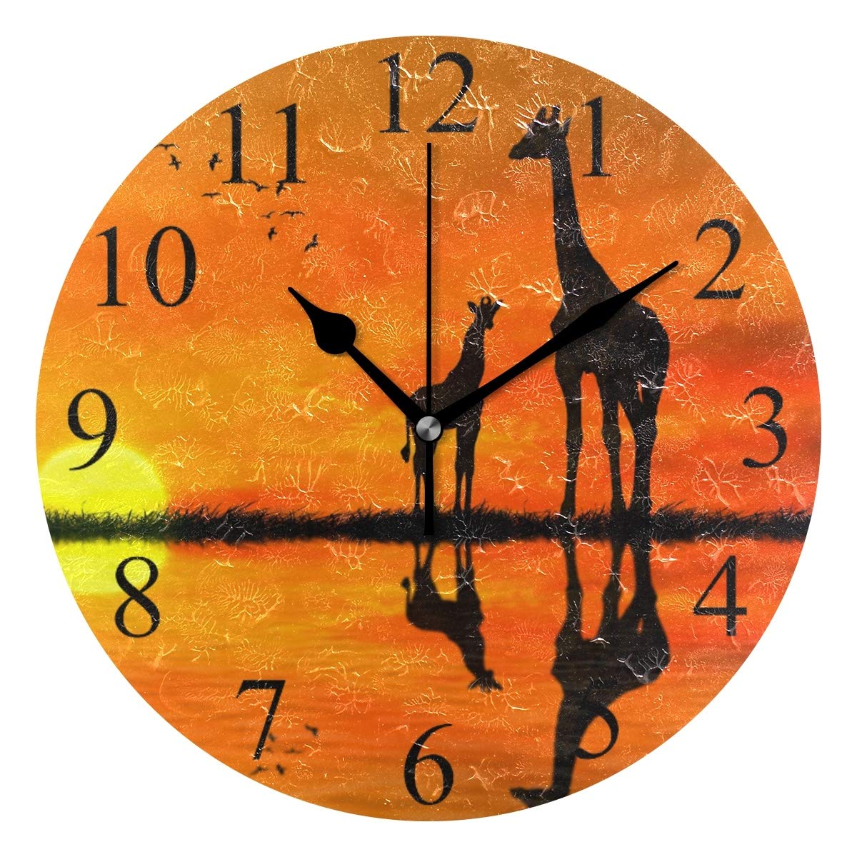 ALAZA 25cm Non Ticking Round Wall Clock, Sunset Giraffe Silent Clock for Living Room Kitchen Bedroom Office Decorative with Desktop Stand