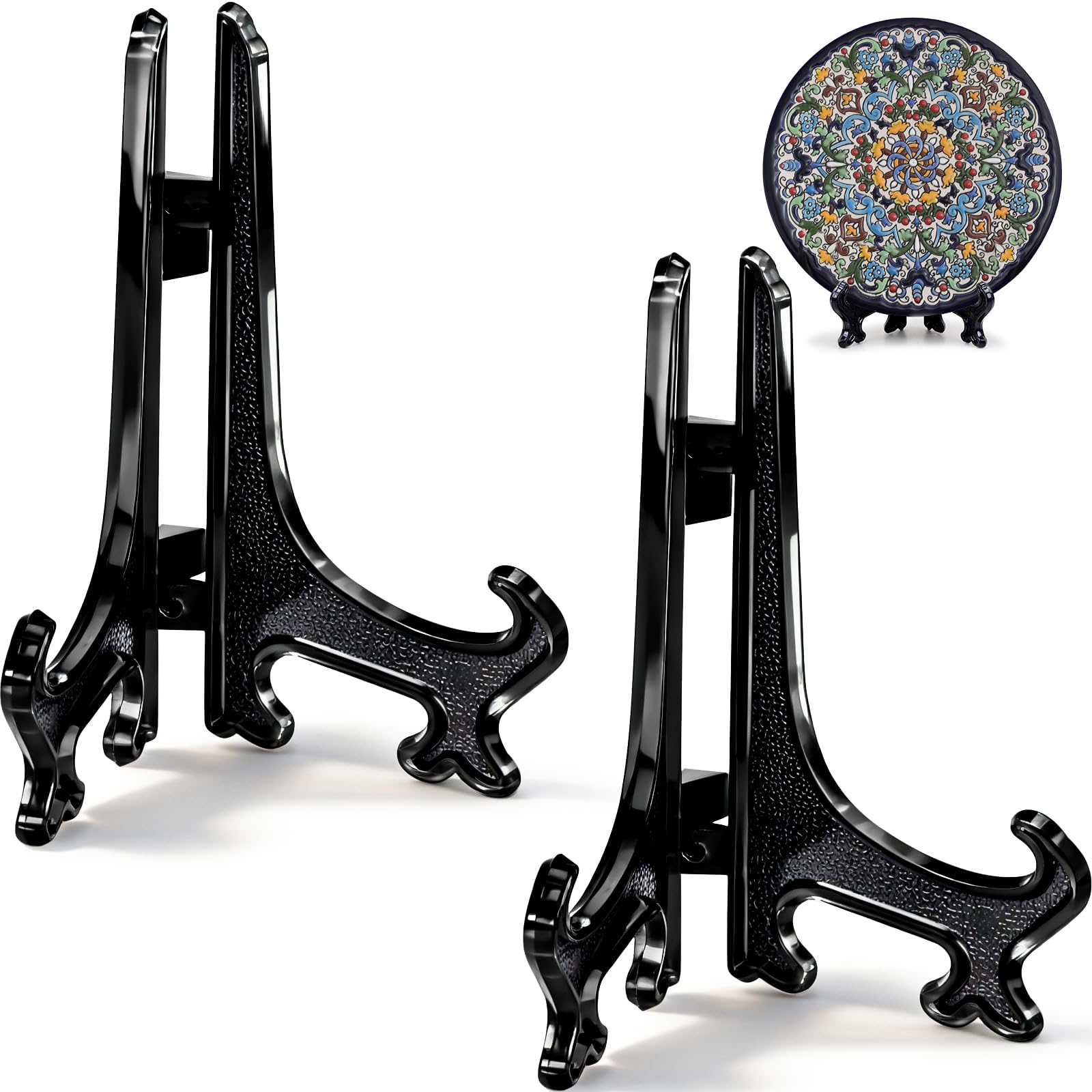 Funzhan 2pcs Black Plastic Acrylic Easels Fold Display Stand Plastic Picture Frame Plate Stands Holders Artwork Business Weddings - 3 Inch