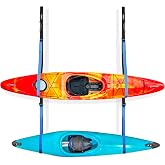 YAKCAM Double Kayak Storage Strap System, Wall and Ceiling Mount, 200 lbs | Holds 2 Kayaks | Adjustable 1.5in Straps | Carabiner Paddle Clips and Eye Hooks | Indoor or Outdoor