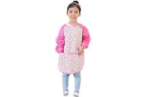 Plie Waterproof Kids Art Smocks 37 Colors (Age 1-10, S-XXL size), Pink Strawberry (24-S)