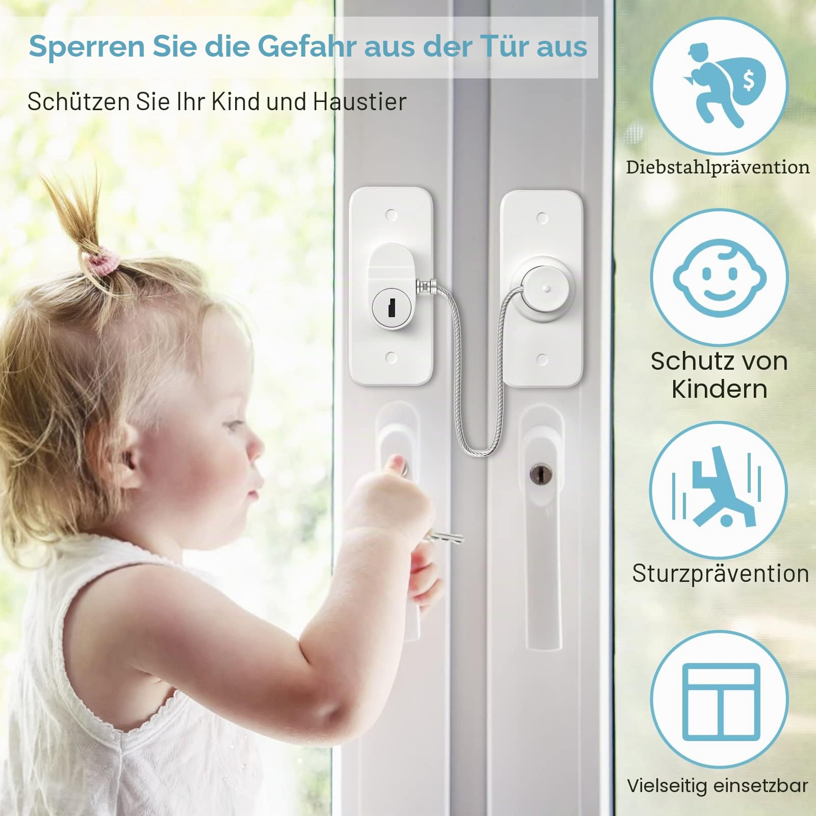 AOSITE Fenstersicherung Kinder Ohne Bohren für Fensterschutz Kühlschrank Schranktüren 2 Stück Fensterschloss nur Kippen Fensterschutz Kinder Selbstklebend oder Schrauben Safety Lock Pet Childproof 4