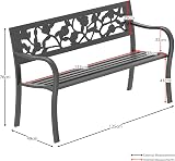 Garden Vida Steel Garden Bench Rose Design 3 Seater Outdoor Black view 2