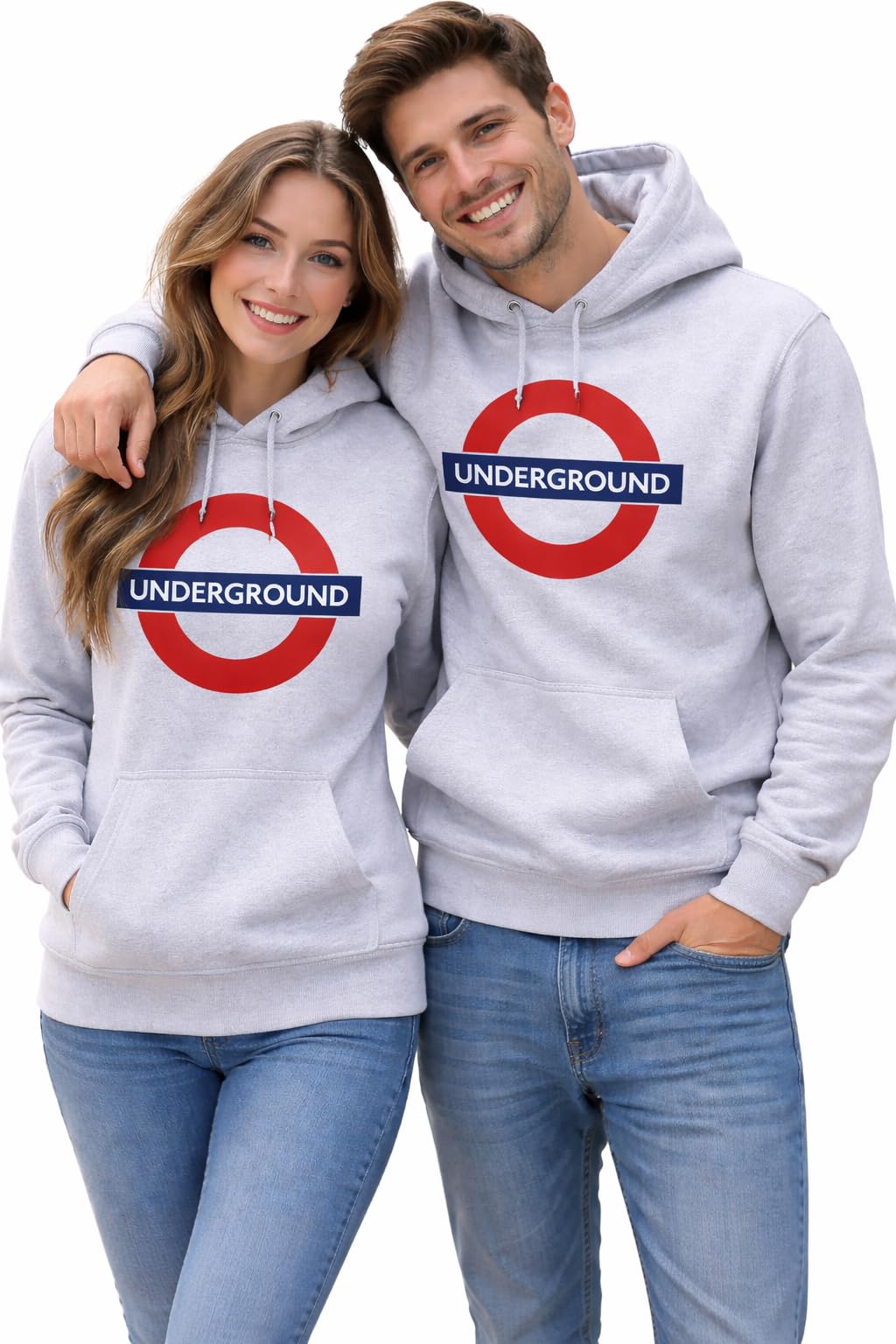 GWCC TFL129 Licensed Unisex Underground Roundel Chain Stitch Embroidery Hoodie | Premium 330GSM Soft Cotton-Blend Sweatshirt | Tube Map Hood Lining | Grey | XS–4XL (UK, Alpha, XXL, Regular, Regular)