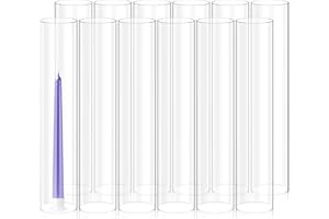 LUMAYCENS 12 PCS Hurricane Candle Holder Sleeve, Wide 3", Height 16", Clear Glass Cylinder Candleholder, Chimney Shade Tube, Open Ended Candle Shade Chimney Tube Cover for Lamp Pillar Taper Candle