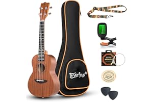 Everjoys Concert Ukulele Mahogany - 23 inch Professional Wooden Ukelele Free Online Lesson Uke Strap Case Digital Tuner picks Aquila String