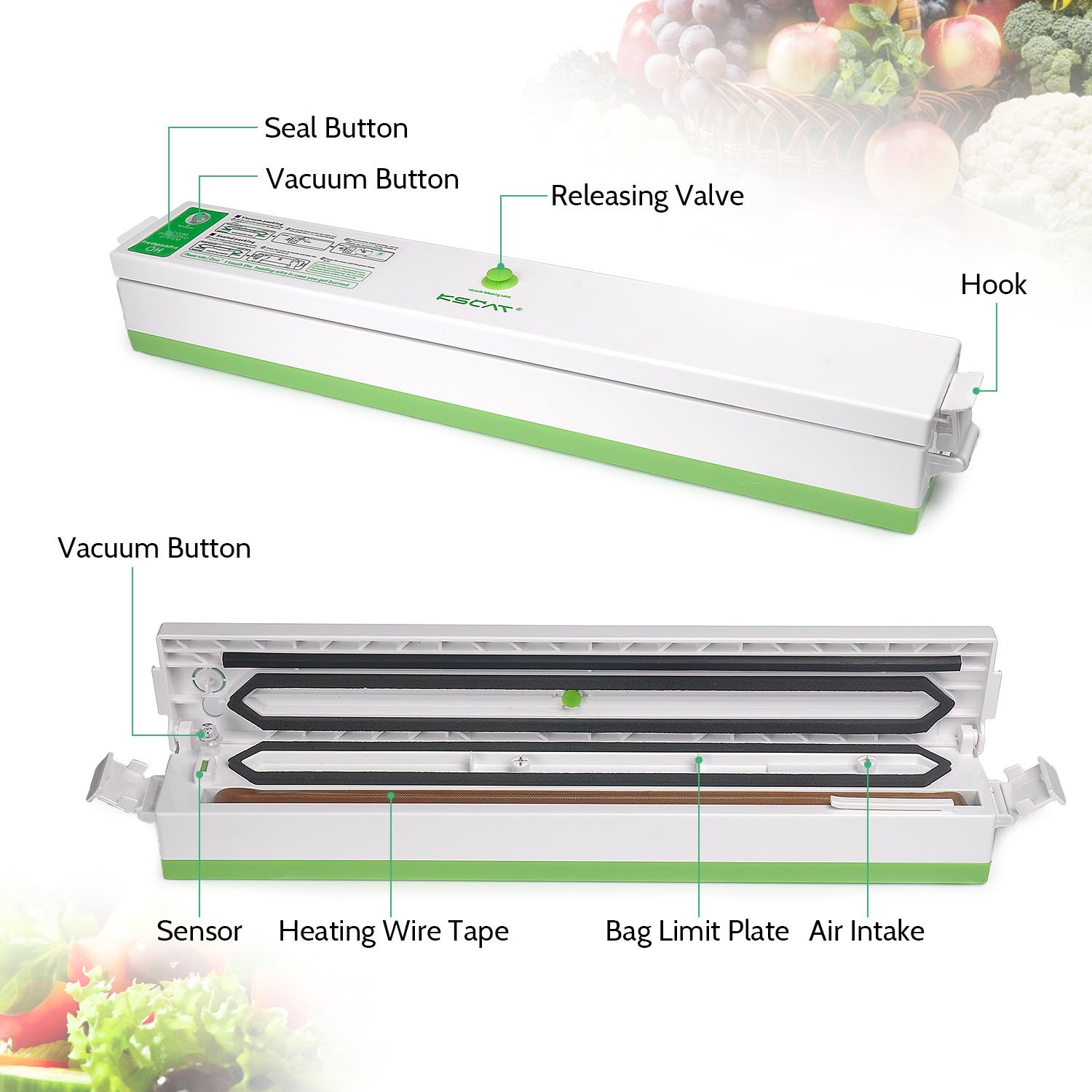 KSCAT Mini Vacuum Sealer, Automatical Vacuum Sealer Best Food Saver and Storage, Including 15 Pcs Vacuum Bags for free, with 2 Vacuum Sealer Rolls