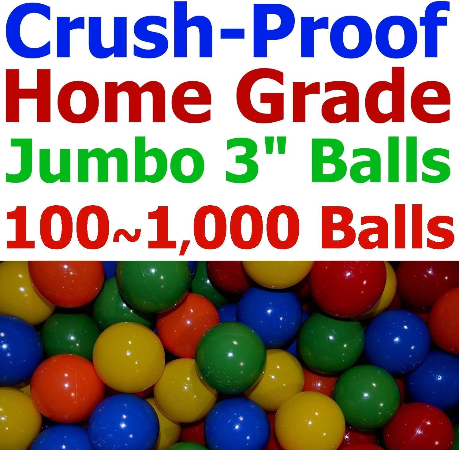 My Balls Pack of 100 Jumbo 3" Crush-Proof Ball Pit Balls - 5 Bright Colors, Phthalate Free, BPA Free, PVC Free, Non-Toxic, Non-Recycled Plastic (Standard Home Grade, Pack of 100)