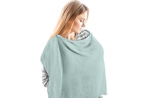 Riqiaqia Muslin Nursing Cover for Breastfeeding, Soft Cotton Breastfeeding Cover with Rigid Hoop for Baby, Multi-use Adjustable Nursing Apron Cover | Carseat Cover (Light Green)