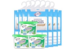 NATRUTH Moisture Absorber 7 Hanging Packets（9.15oz*7）+ 3 Boxs（10.5oz*3）,Desiccant Hanging Bag for Kitchen Bathroom Wardrobe, Eliminates Odors，Odor Absorber Humidity, Hanging Closet Dehumidifier Bags