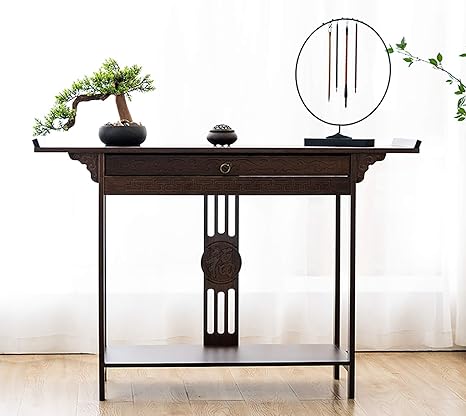 Amazon Co Jp 中国 オフィス家具 木製 通路 ホールテーブル 引き出し付き シノワズリ 狭い コンソール テーブル レトロ ソファテーブル Silm 廊下 祭壇テーブル クルミ色 100xx40cm 39x32x16inch 文房具 オフィス用品