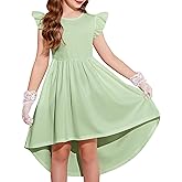 Arshiner Girls Summer Dress Tween Flutter Sleeve High Low Formal Dresses for Wedding Party with Pocket