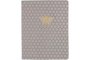 WORLD TRAVELER Eccolo Large Lined Bee Journal Notebook, Hardbound Cover, Writing Journal, 256 Ruled Ivory Pages, Ribbon Bookmark, Lay Flat, Desk Size, Gray Gold Bee (Gray, 8x10 inches)